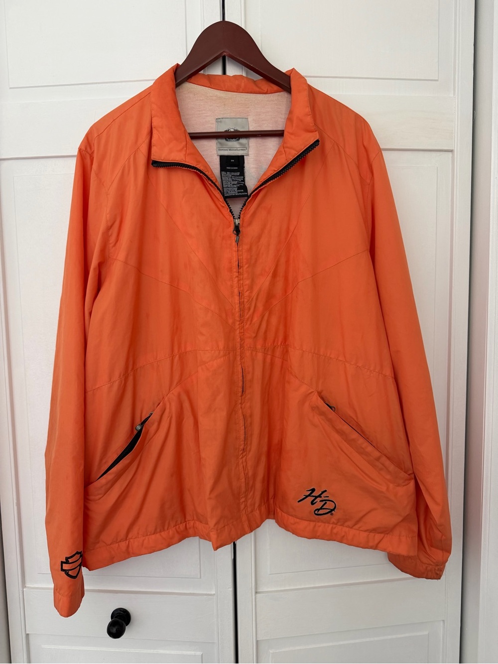 Harley Davidson Orange Lightweight Windbreaker Jacket - Womens